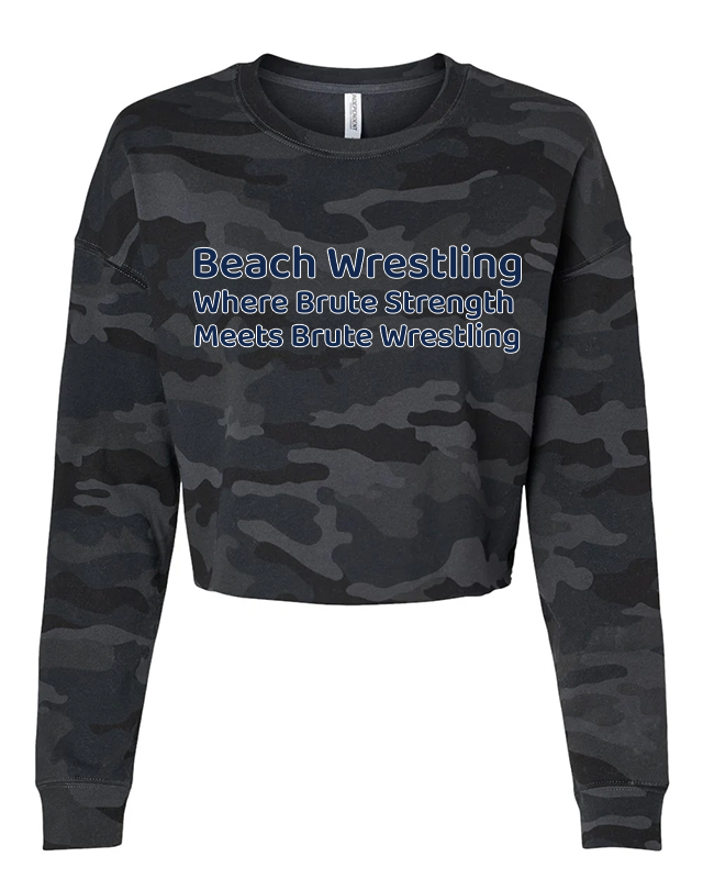 Womens Beach Wrestling Crop Crew Neck Logo Navy