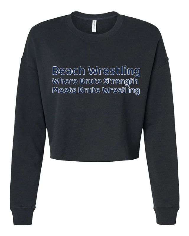 Womens Beach Wrestling Crop Crew Neck Logo Black