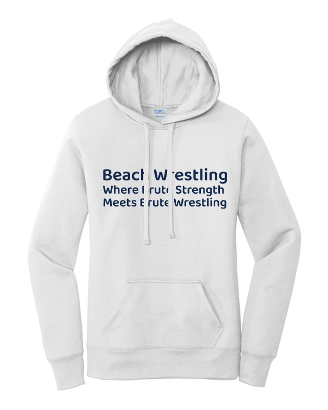 Women's Beach Wrestling Hoodie Brute Neck Logo White
