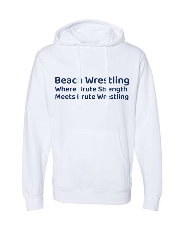 Men's Beach Wrestling Hoodie Brute Logo Neck White