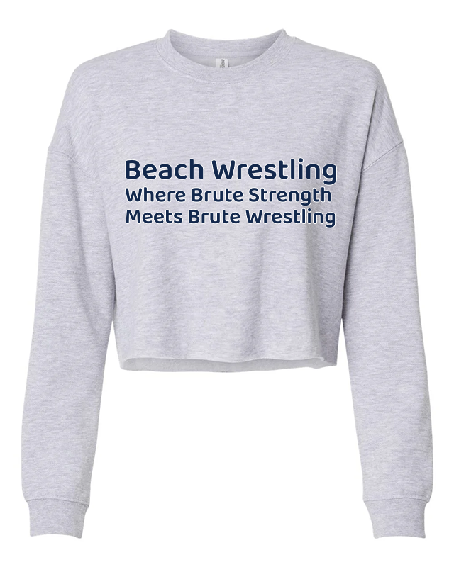 Womens Beach Wrestling Crop Crew Small Logo Gray