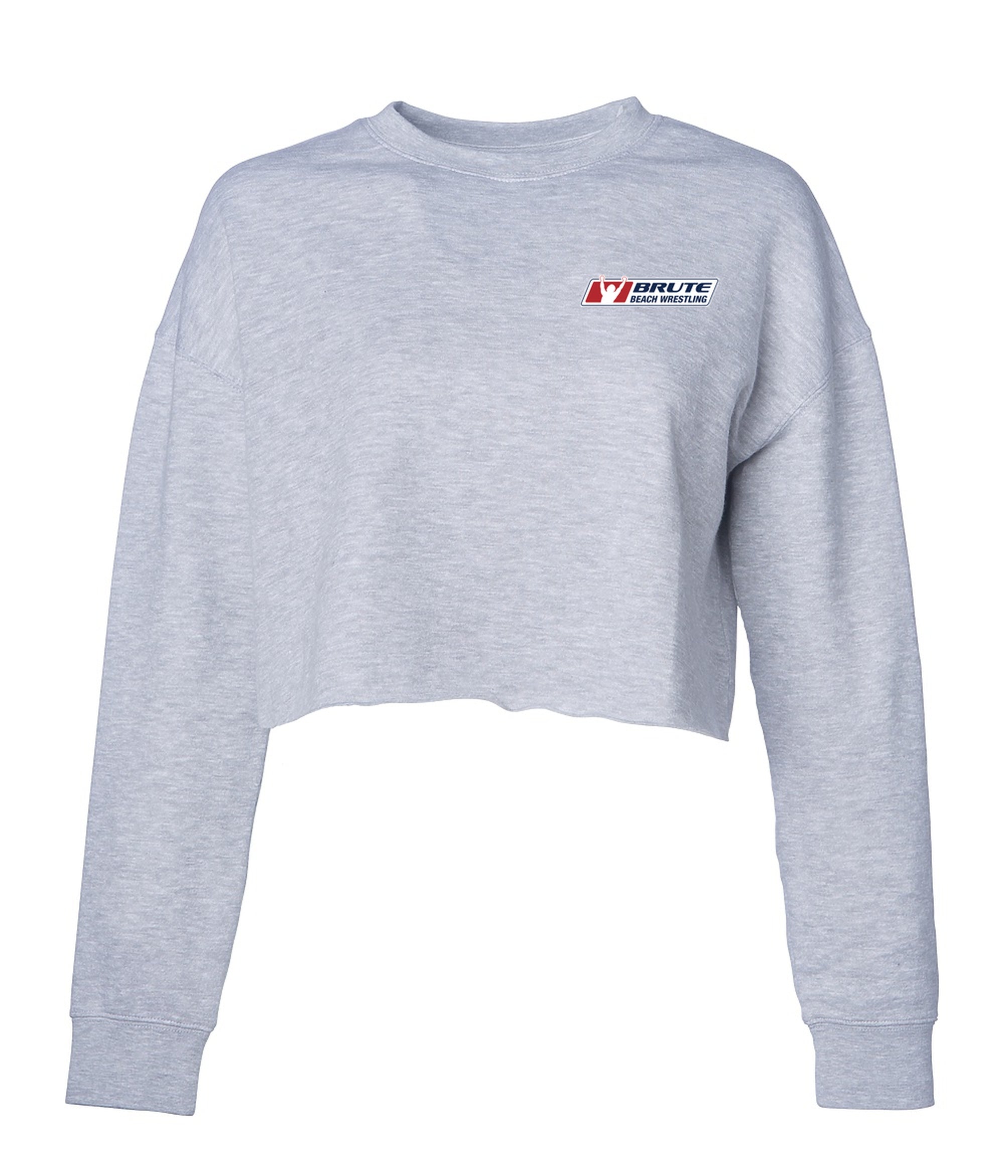 Womens Lightweight Crop Crew Front Chest Logo Gray