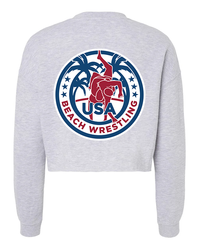 USA Beach Wrestling Women's Crop Crew Gray