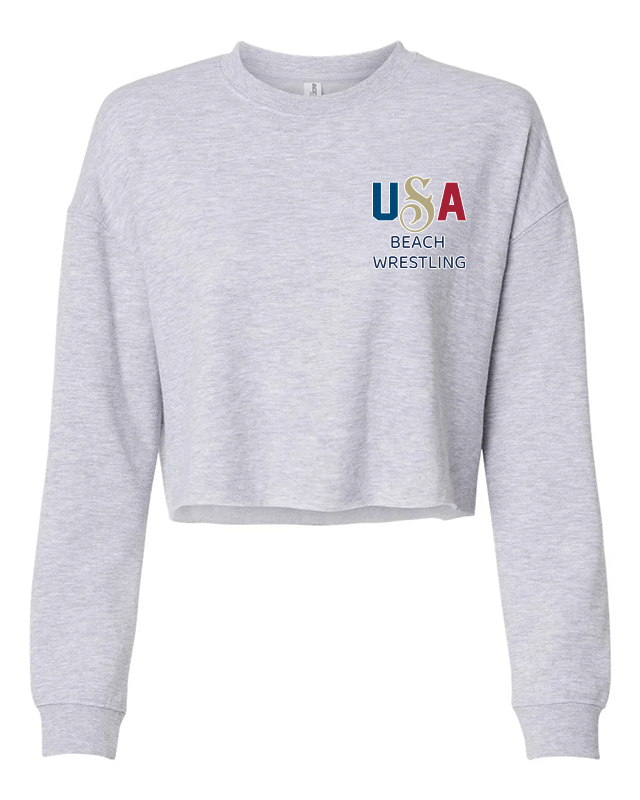 USA Beach Wrestling Women's Crop Crew Gray