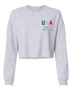 USA Beach Wrestling Women's Crop Crew Gray