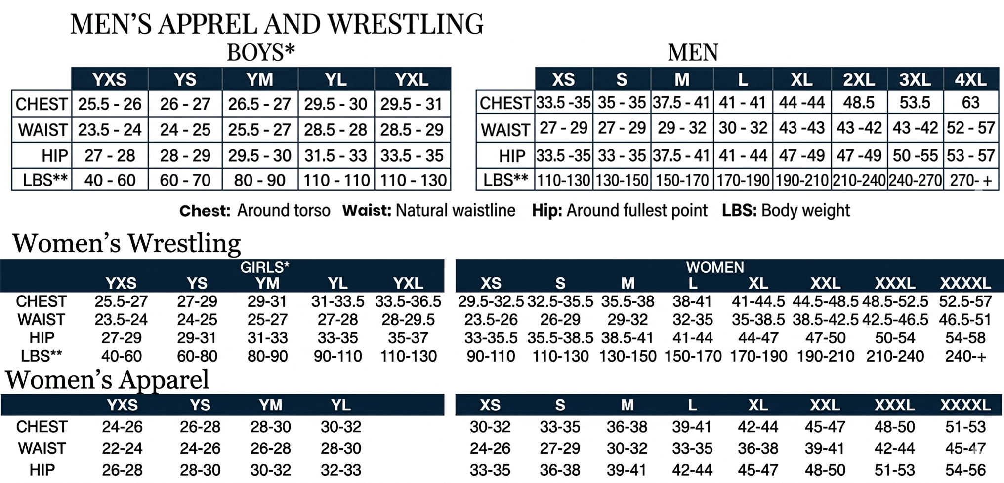 Size chart for Men’s Rashguard – White