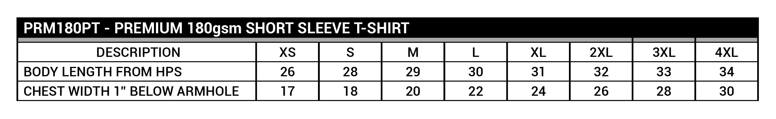 Size chart for Men's T-shirts Front Logo White