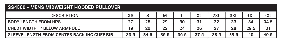 Size chart for USA Beach Wrestling Men's Hoodie Gray